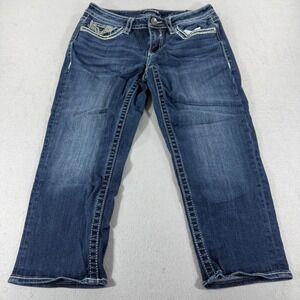 Vigoss Capri Jeans Womens 10 Dark Wash Embroidered Studded Y2K Cropped Denim